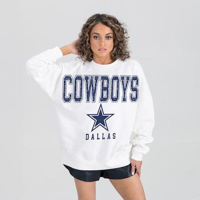 Women's Dallas Cowboys  Gameday Couture White  Sunday Drives Oversized Crewneck Pullover Sweatshirt