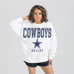 Women's Dallas Cowboys  Gameday Couture White  Sunday Drives Oversized Crewneck Pullover Sweatshirt