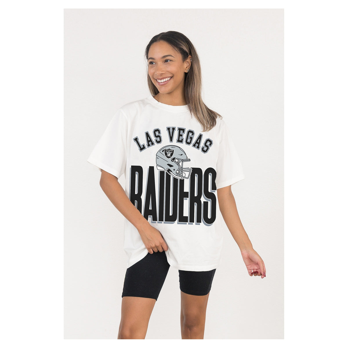 Women's Las Vegas Raiders  Gameday Couture White Oversized Classic Fierce Focus T-Shirt