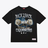 Women's Los Angeles Dodgers Mitchell & Ness Black Back 2 Back Rings Boxy Cropped T-Shirt