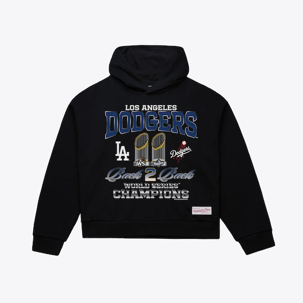 Women's Los Angeles Dodgers Mitchell & Ness Black Back 2 Back Trophies Cropped Hoodie