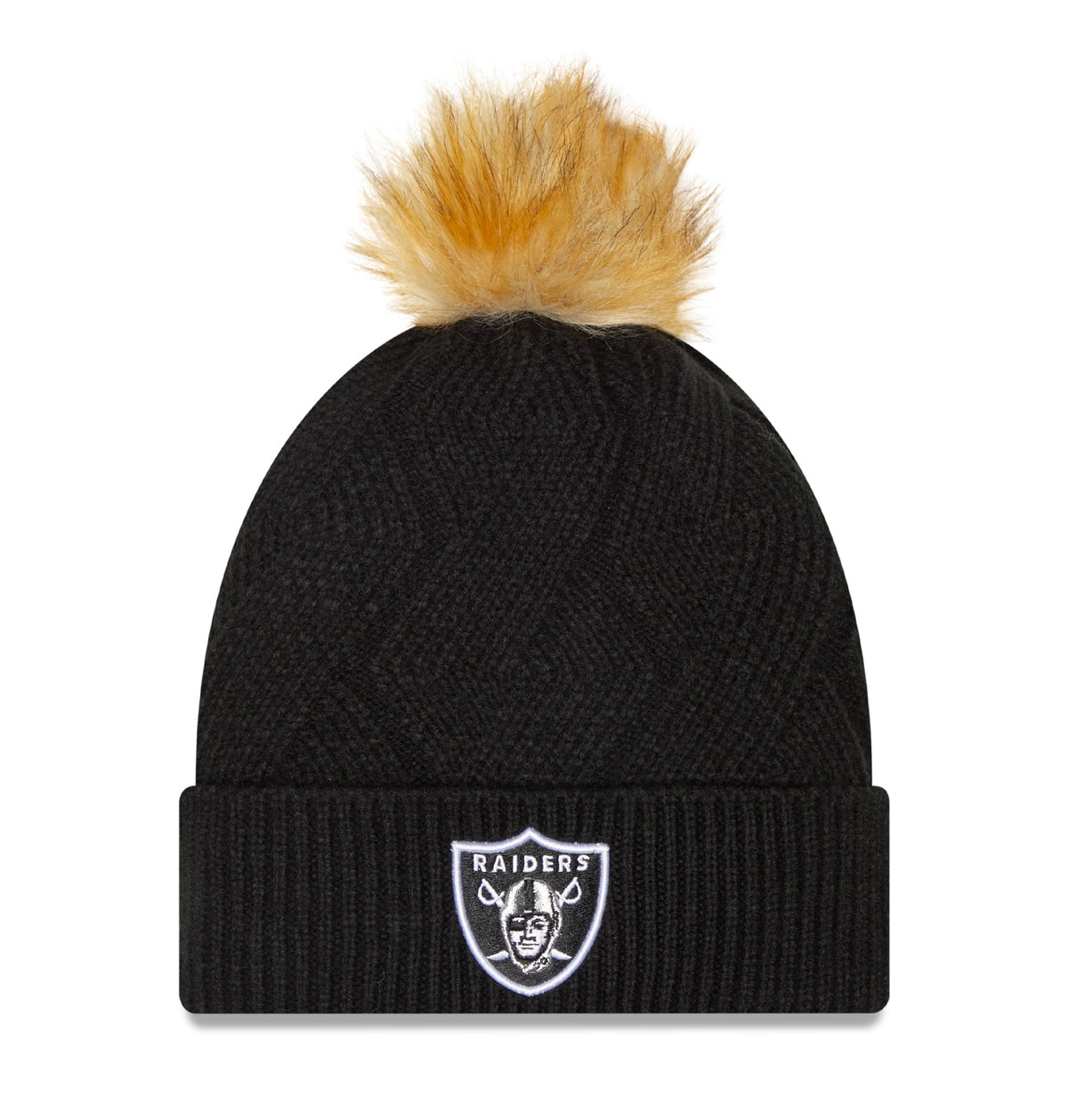 Women's Las Vegas Raiders New Era Black Snowy Cuffed Knit Hat with Pom