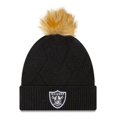 Women's Las Vegas Raiders New Era Black Snowy Cuffed Knit Hat with Pom