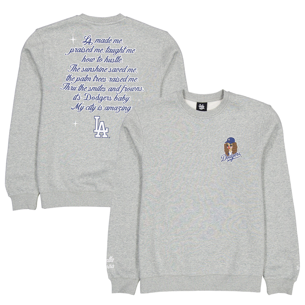 Women's  New Era Gray Bella Dona x Los Angeles Dodgers Pullover Sweatshirt