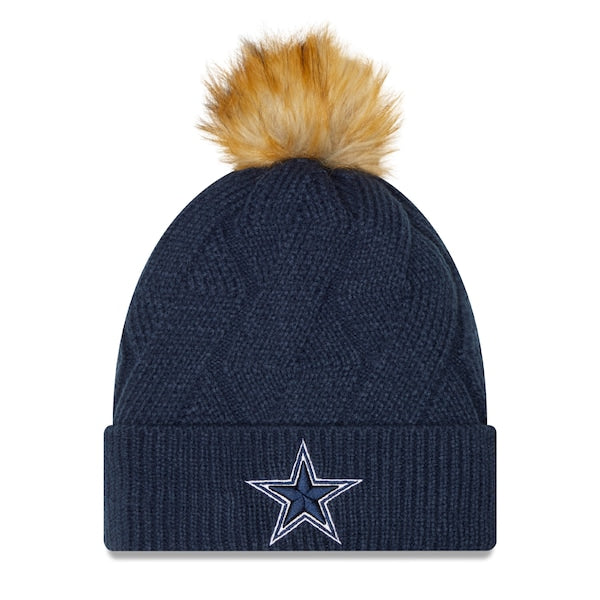 Women's Dallas Cowboys New Era Navy Snowy Cuffed Knit Hat with Pom