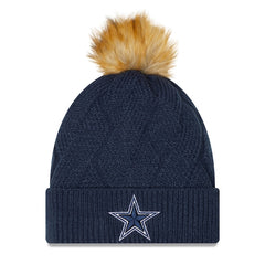 Women's Dallas Cowboys New Era Navy Snowy Cuffed Knit Hat with Pom