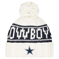 Women's Dallas Cowboys New Era White 2024 Sideline Cuffed Knit Hat with Pom