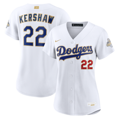 Women's Los Angeles Dodgers Clayton Kershaw Nike White 2026 Gold Collection Stadium Jersey