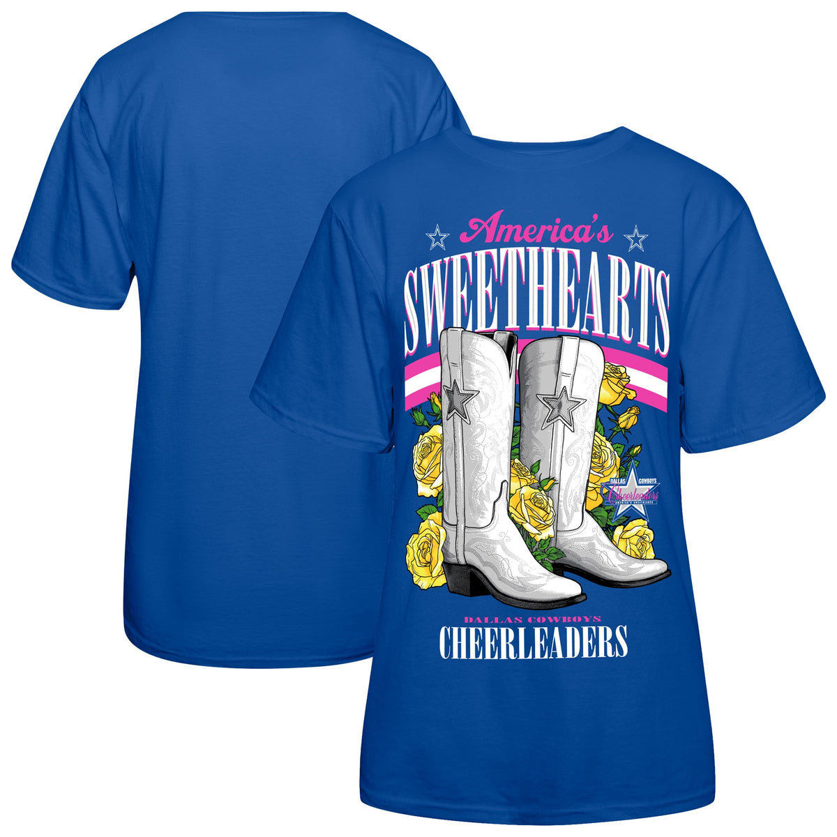 Women's Dallas Cowboys Cheerleaders Royal Sweetheart Boots T-Shirt