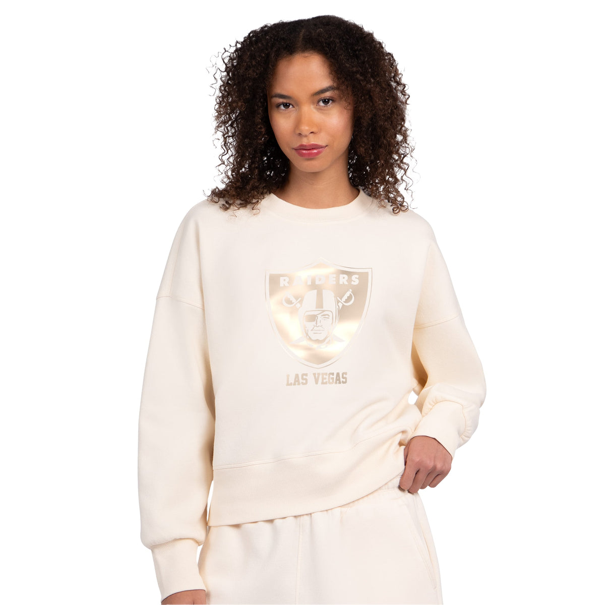 Women's Las Vegas Raiders Starter Cream Travel Pastels Boxy Fleece Sweatshirt