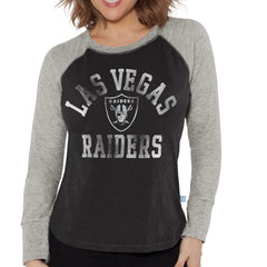 Women's Las Vegas Raiders Touch Black Waffle Raglan Lightweight Long Sleeve T-Shirt