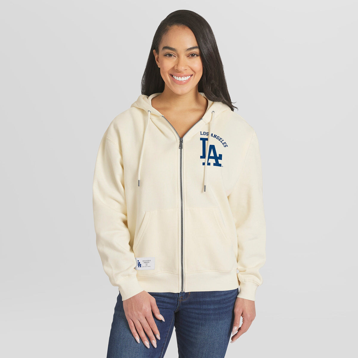 Women's Los Angeles Dodgers WEAR by Erin Andrews Cream Full-Zip Hoodie