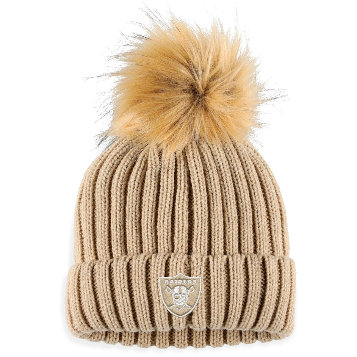 Women's Las Vegas Raiders  WEAR by Erin Andrews Natural Neutral Cuffed Knit Hat with Pom