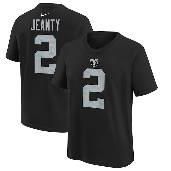 Youth Las Vegas Raiders Ashton Jeanty Nike Black 2025 NFL Draft First Round Pick Name & Number T-Shirt