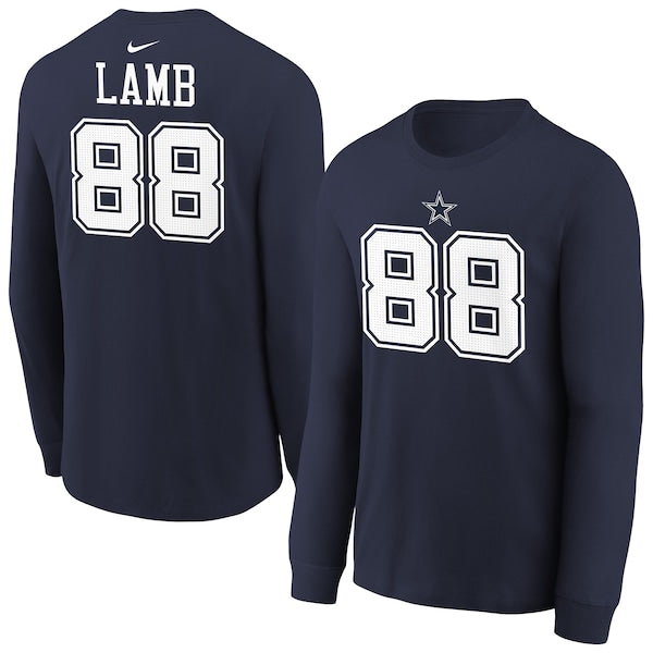 Youth Dallas Cowboys CeeDee Lamb Nike Navy Player Name & Number Long Sleeve T-Shirt
