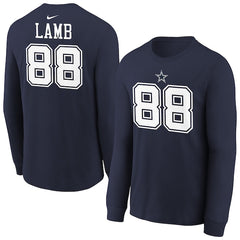 Youth Dallas Cowboys CeeDee Lamb Nike Navy Player Name & Number Long Sleeve T-Shirt
