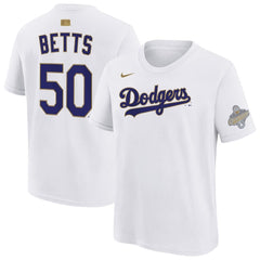 Youth Los Angeles Dodgers Mookie Betts Nike White 2026 Gold Collection Name & Number T-Shirt