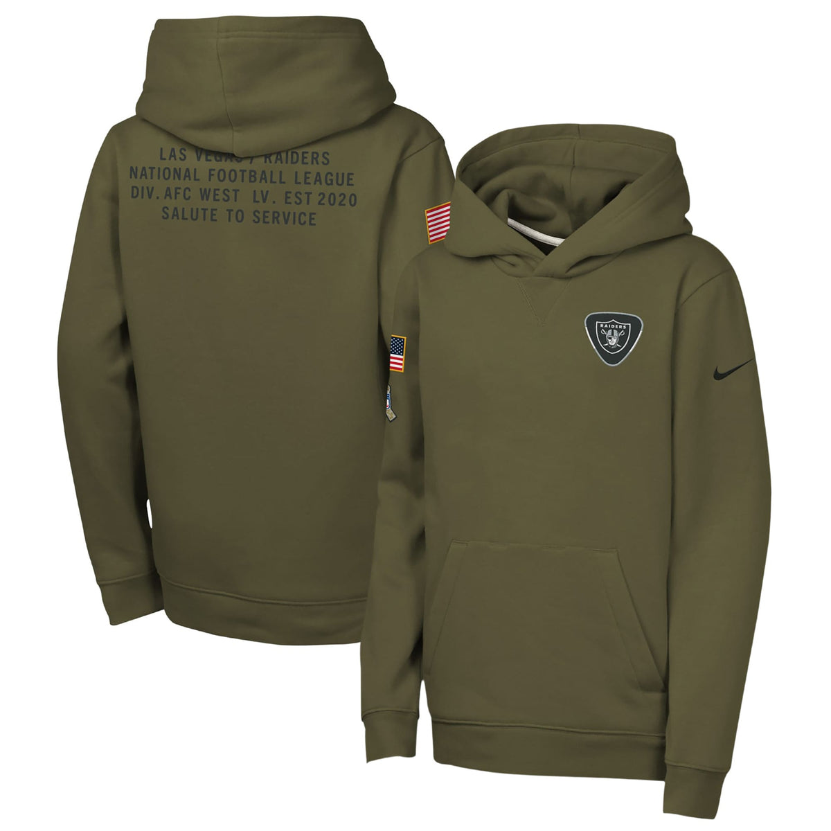 Youth Las Vegas Raiders Nike Olive 2025 Salute to Service Club Fleece Hoodie