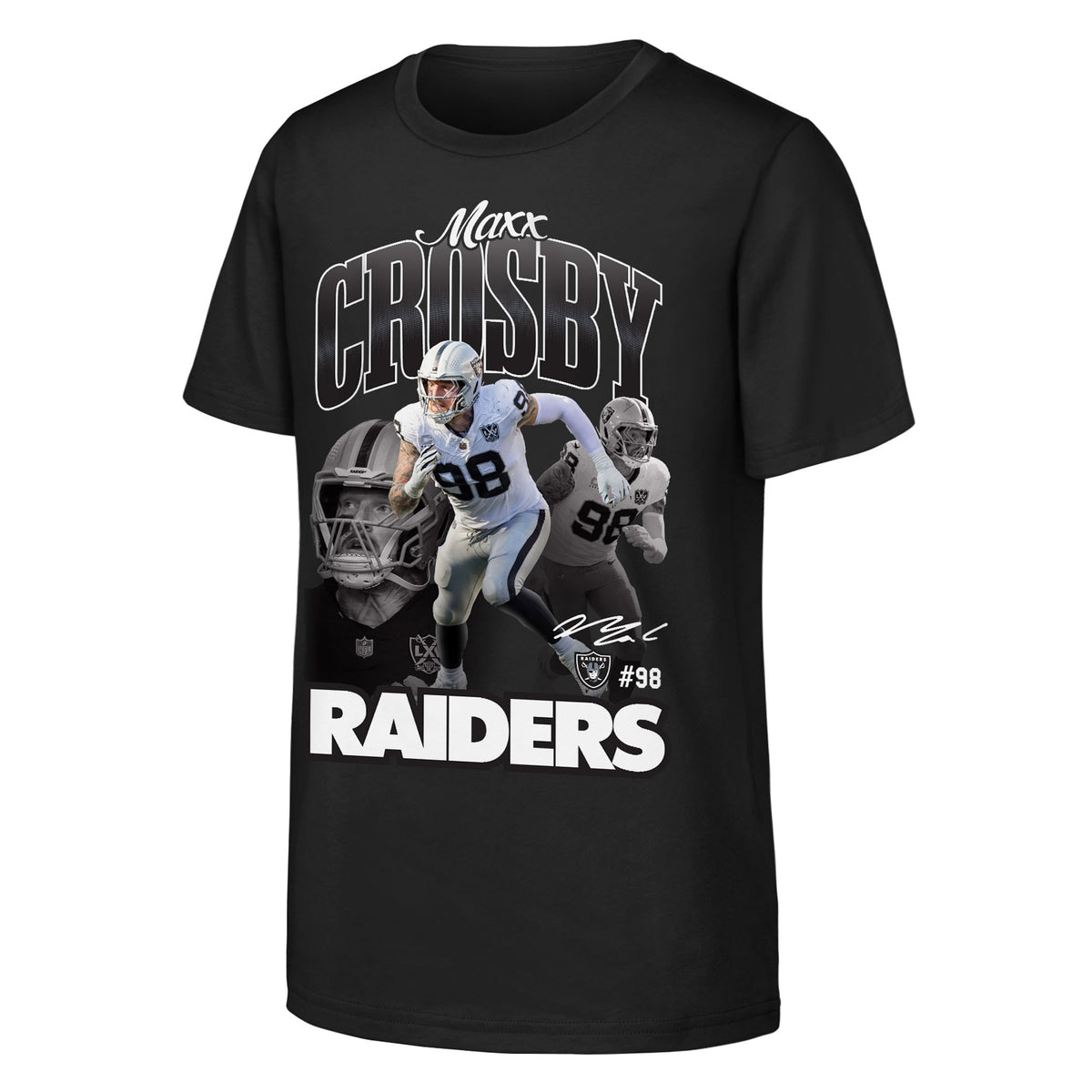 Youth Las Vegas Raiders Maxx Crosby Outerstuff Black Triple Pic T-Shirt