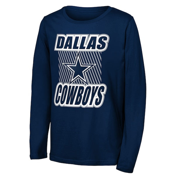 Youth Dallas Cowboys Outerstuff Navy Never Settle Long Sleeve T-Shirt